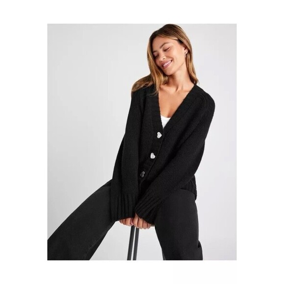 Splendid Hartley Black Oversized Heart Buttons Cardigan Wool Medium Thick Knit - Picture 1 of 13